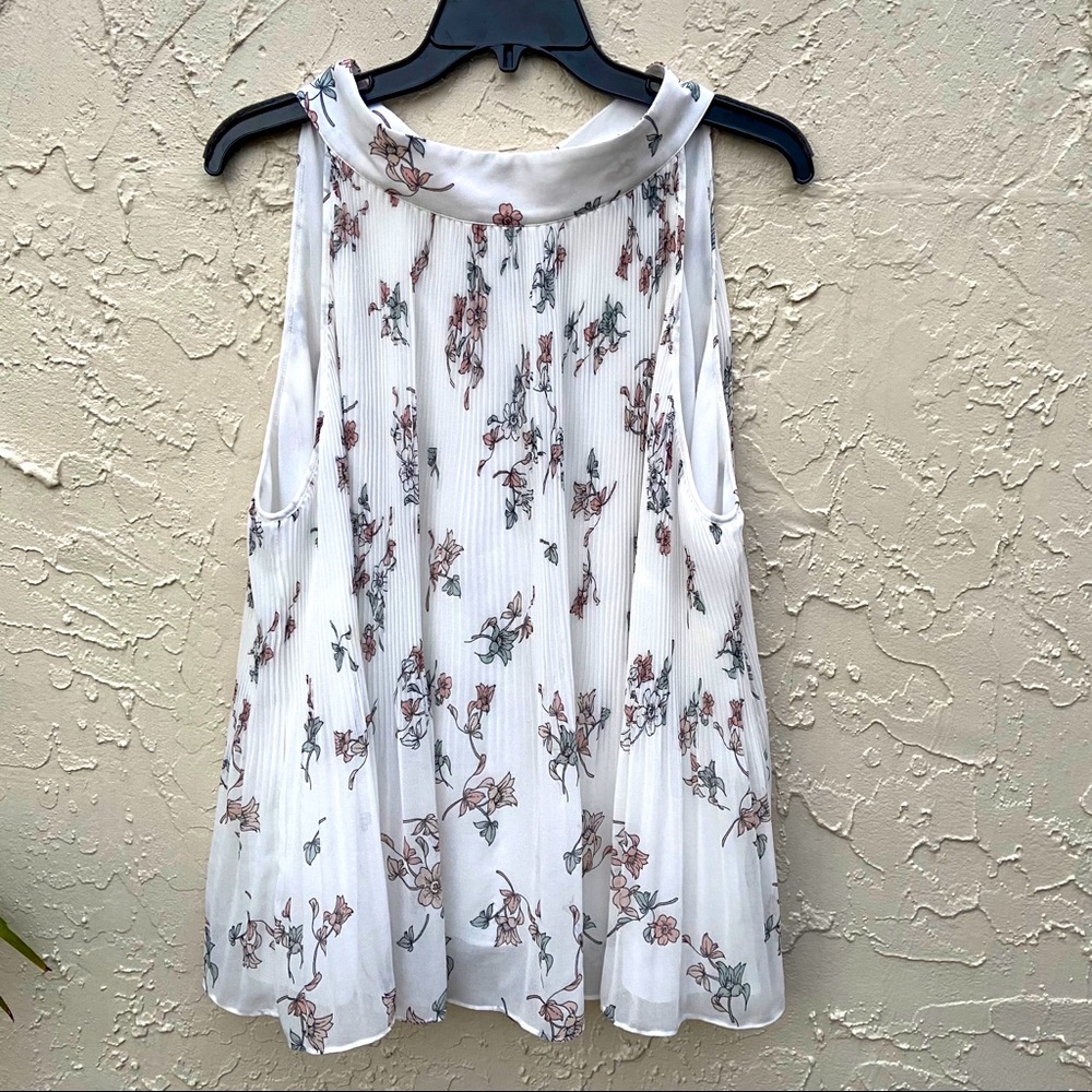 1. State White Pleated Floral Blouse